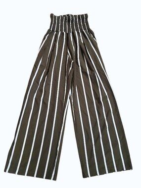 PAPERBAG Striped Olive Green & White Relaxed Fit Wide Leg/Palazzo Pants - EUC